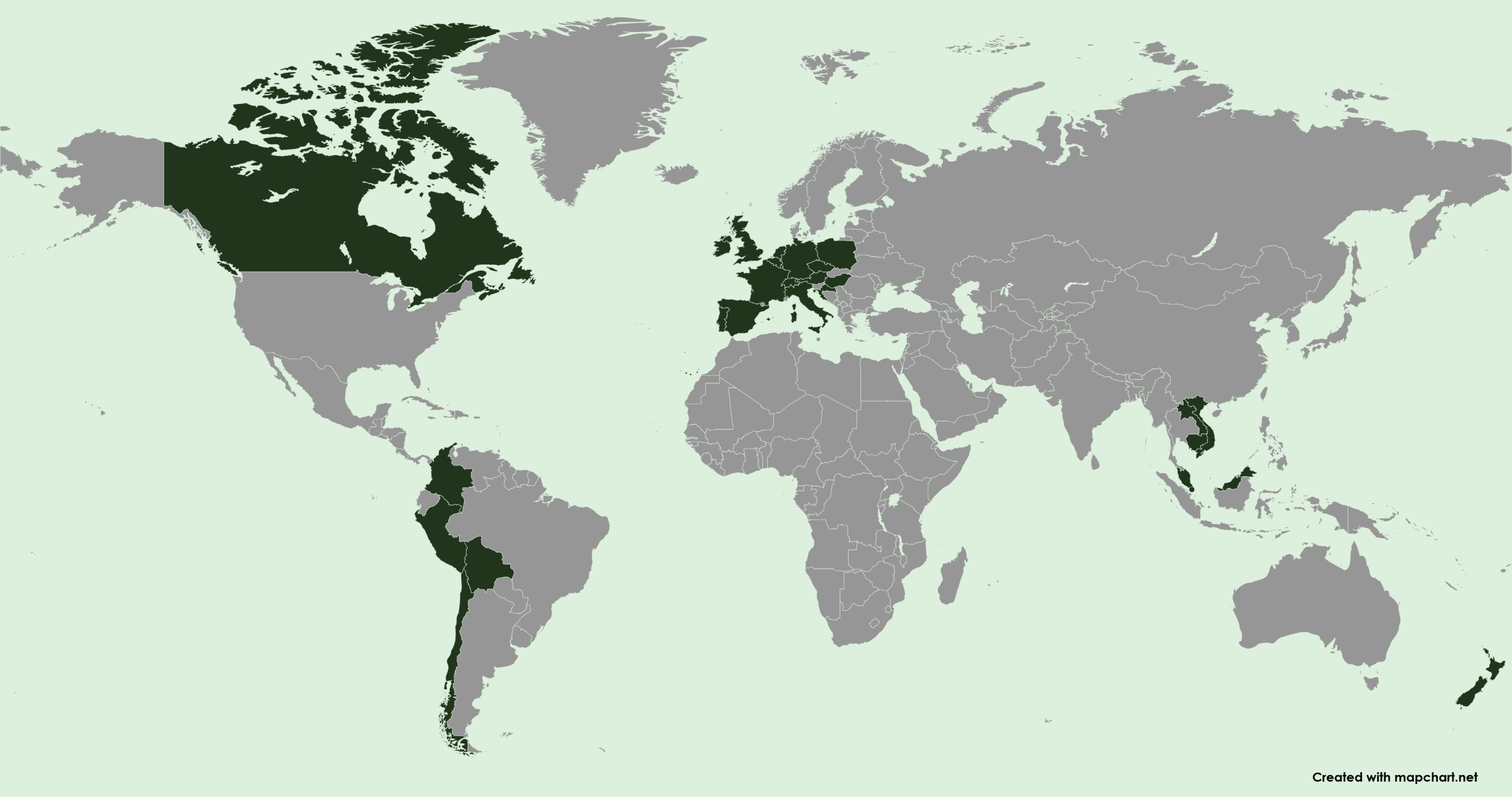 Scratch Map indicating all the countries Caroline (zim-digital) has visited.